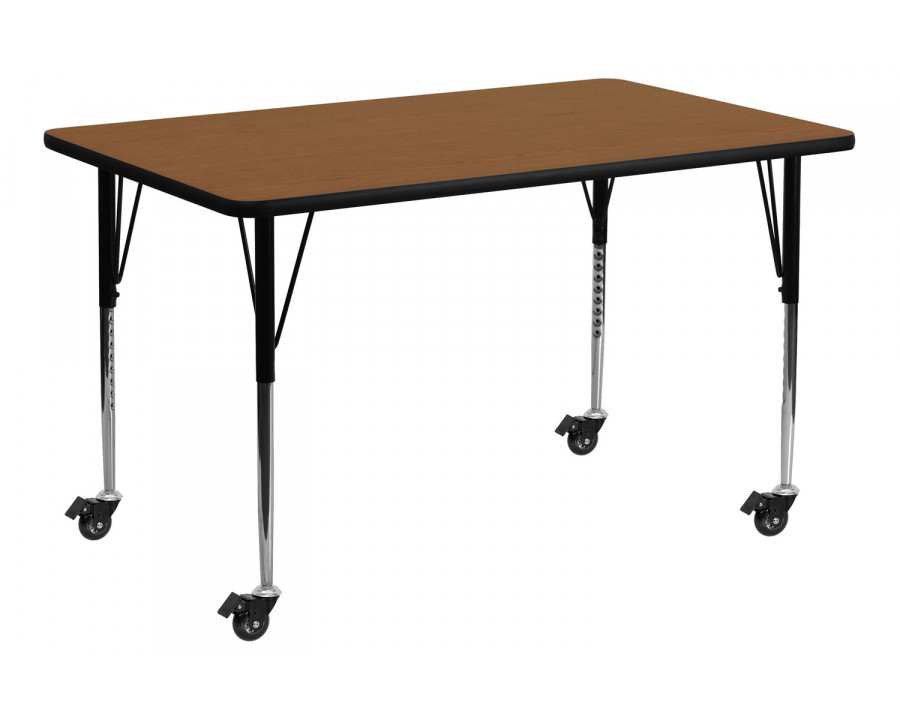 BLNK Wren Mobile Rectangular HP Laminate Activity Table - Oak, 24"W x 60"L, with Standard Height Adjustable Legs