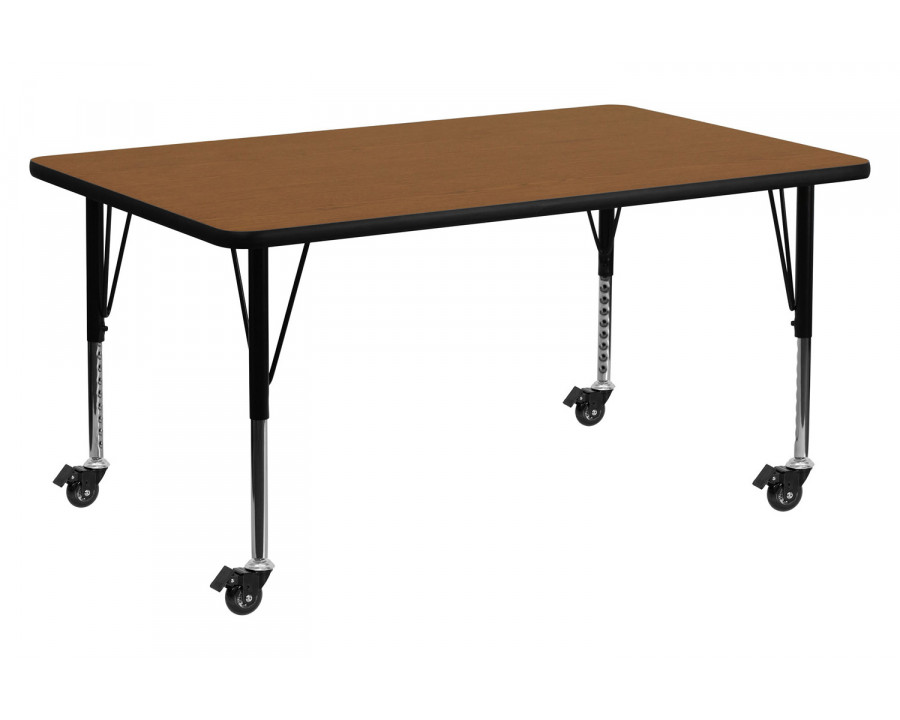 BLNK Wren Mobile Rectangular HP Laminate Activity Table - Oak, 24"W x 60"L, with Short Height Adjustable Legs