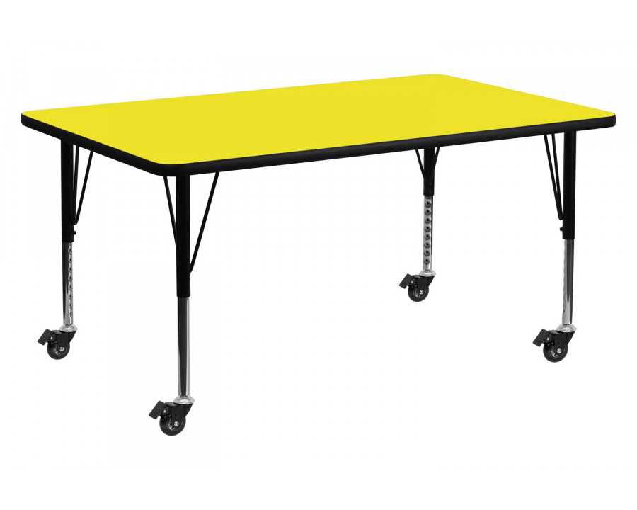 BLNK Wren Mobile Rectangular HP Laminate Activity Table - Yellow, 24"W x 60"L, with Short Height Adjustable Legs