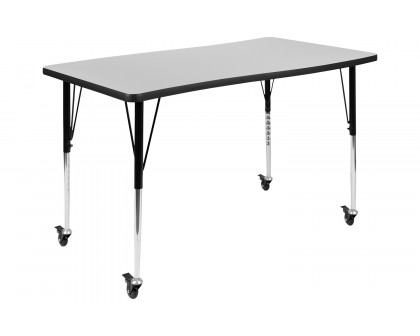 BLNK Wren Mobile Rectangular Thermal Laminate Wave Flexible Collaborative Activity Table - Gray, 28"W x 47.5"L, with Standard Height Adjustable Legs