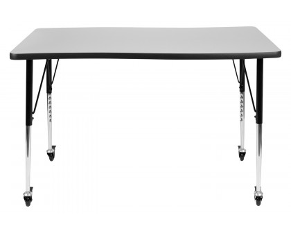 BLNK Wren Mobile Rectangular Thermal Laminate Wave Flexible Collaborative Activity Table - Gray, 28"W x 47.5"L, with Standard Height Adjustable Legs