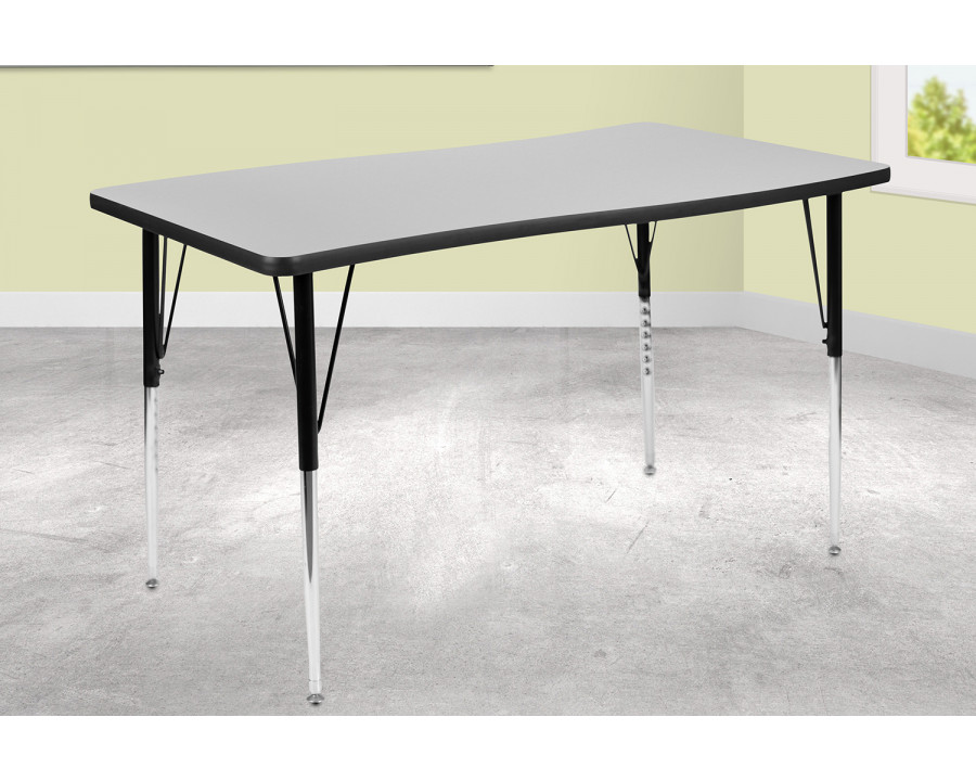 BLNK Wren Rectangular Thermal Laminate Wave Flexible Collaborative Activity Table - Gray, 28"W x 47.5"L, with Standard Height Adjustable Legs