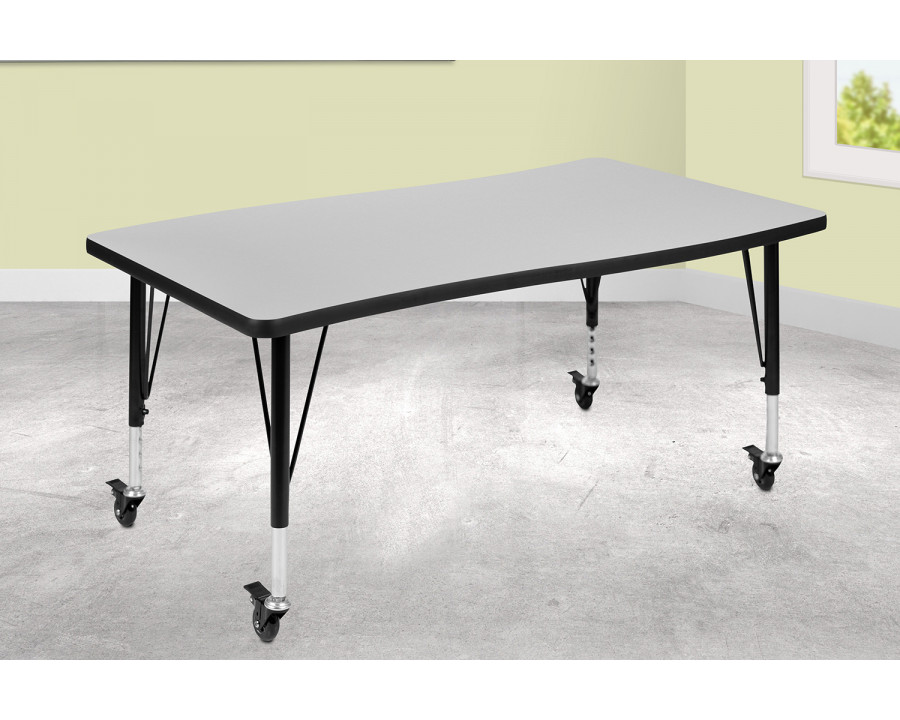 BLNK Wren Mobile Rectangular Thermal Laminate Wave Flexible Collaborative Activity Table - Gray, 28"W x 47.5"L, with Short Height Adjustable Legs