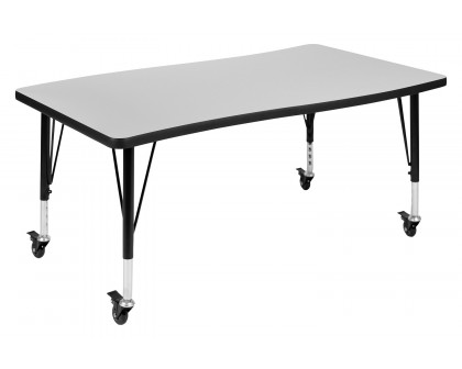 BLNK Wren Mobile Rectangular Thermal Laminate Wave Flexible Collaborative Activity Table - Gray, 28"W x 47.5"L, with Short Height Adjustable Legs