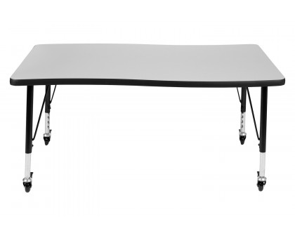 BLNK Wren Mobile Rectangular Thermal Laminate Wave Flexible Collaborative Activity Table - Gray, 28"W x 47.5"L, with Short Height Adjustable Legs