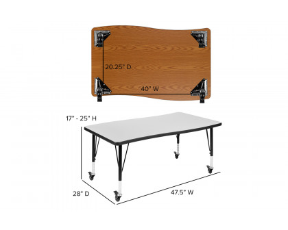 BLNK Wren Mobile Rectangular Thermal Laminate Wave Flexible Collaborative Activity Table - Gray, 28"W x 47.5"L, with Short Height Adjustable Legs