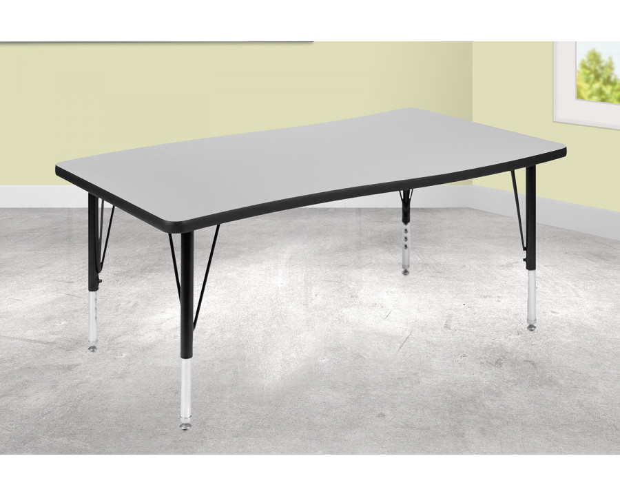 BLNK Wren Rectangular Thermal Laminate Wave Flexible Collaborative Activity Table - Gray, 28"W x 47.5"L, with Short Height Adjustable Legs