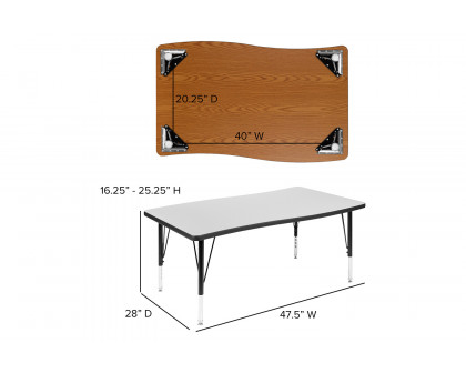 BLNK Wren Rectangular Thermal Laminate Wave Flexible Collaborative Activity Table - Gray, 28"W x 47.5"L, with Short Height Adjustable Legs