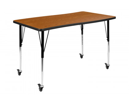 BLNK Wren Mobile Rectangular Thermal Laminate Wave Flexible Collaborative Activity Table - Oak, 28"W x 47.5"L, with Standard Height Adjustable Legs