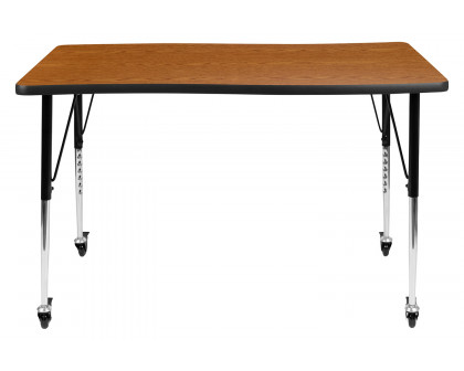 BLNK Wren Mobile Rectangular Thermal Laminate Wave Flexible Collaborative Activity Table - Oak, 28"W x 47.5"L, with Standard Height Adjustable Legs