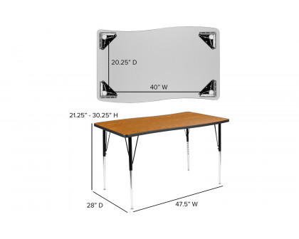 BLNK Wren Rectangular Thermal Laminate Wave Flexible Collaborative Activity Table - Oak, 28"W x 47.5"L, with Standard Height Adjustable Legs