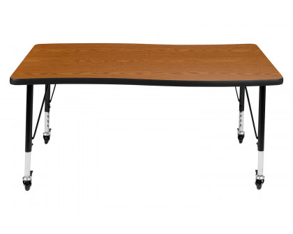 BLNK Wren Mobile Rectangular Thermal Laminate Wave Flexible Collaborative Activity Table - Oak, 28"W x 47.5"L, with Short Height Adjustable Legs