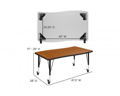 BLNK Wren Mobile Rectangular Thermal Laminate Wave Flexible Collaborative Activity Table - Oak, 28"W x 47.5"L, with Short Height Adjustable Legs