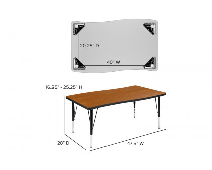 BLNK Wren Rectangular Thermal Laminate Wave Flexible Collaborative Activity Table - Oak, 28"W x 47.5"L, with Short Height Adjustable Legs