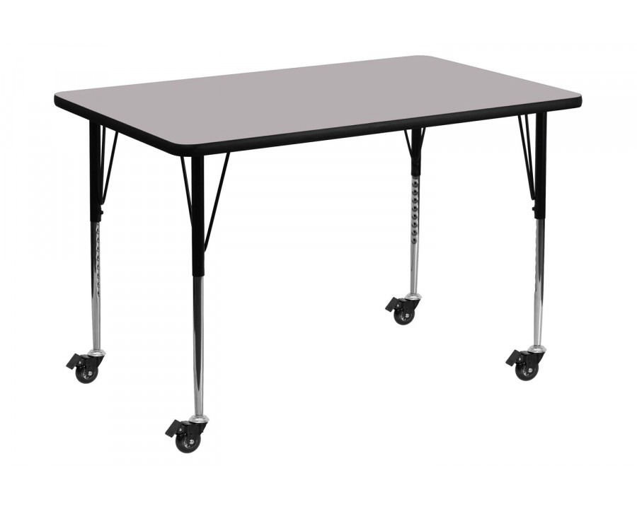 BLNK Wren Mobile Rectangular Thermal Laminate Activity Table - Gray, 30"W x 48"L, with Standard Height Adjustable Legs