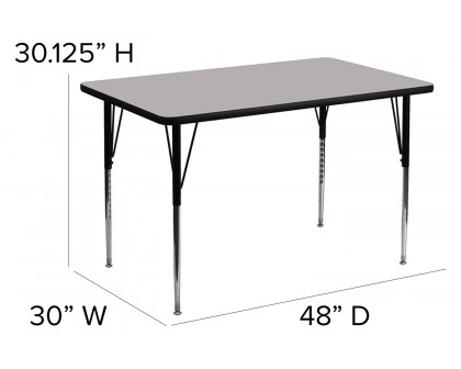 BLNK Wren Rectangular Thermal Laminate Activity Table - Gray, 30"W x 48"L, with Standard Height Adjustable Legs