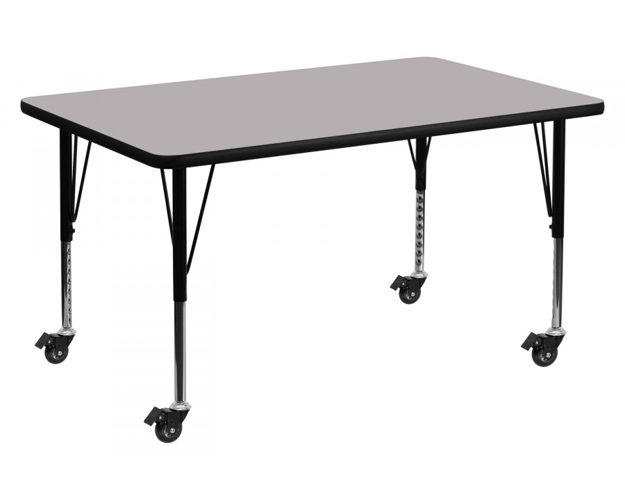 BLNK Wren Mobile Rectangular Thermal Laminate Activity Table - Gray, 30"W x 48"L, with Short Height Adjustable Legs