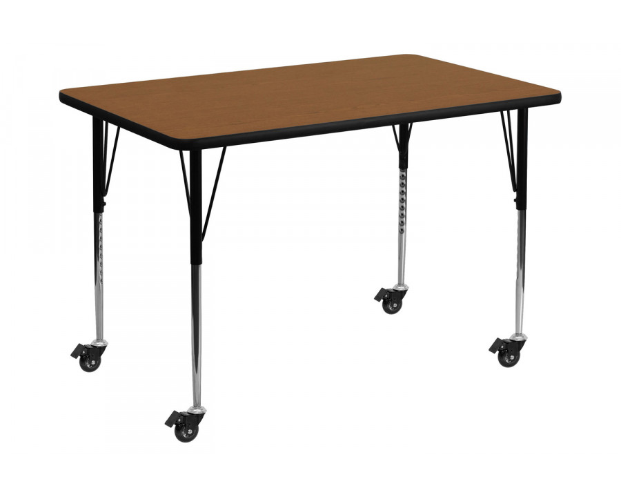 BLNK Wren Mobile Rectangular HP Laminate Activity Table - Oak, 30"W x 48"L, with Standard Height Adjustable Legs