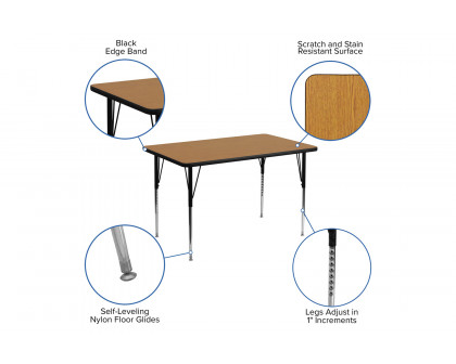 BLNK Wren Rectangular Thermal Laminate Activity Table - Oak, 30"W x 48"L, with Standard Height Adjustable Legs