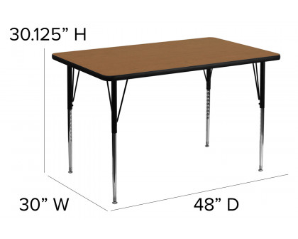 BLNK Wren Rectangular Thermal Laminate Activity Table - Oak, 30"W x 48"L, with Standard Height Adjustable Legs