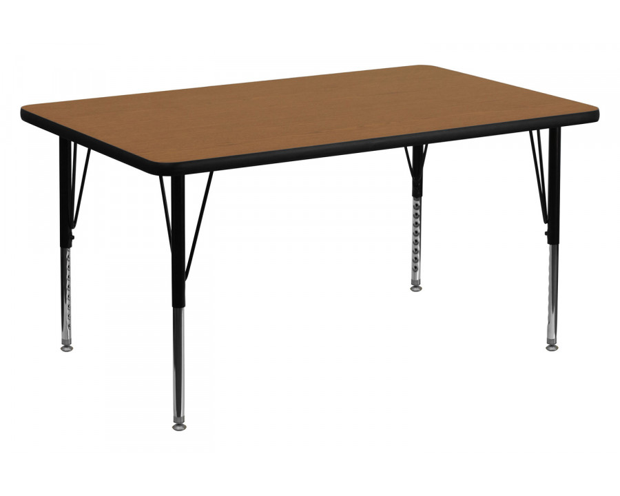 BLNK Wren Rectangular Thermal Laminate Activity Table - Oak, 30"W x 48"L, with Short Height Adjustable Legs