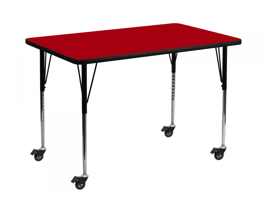 BLNK Wren Mobile Rectangular Thermal Laminate Activity Table - Red, 30"W x 48"L, with Standard Height Adjustable Legs