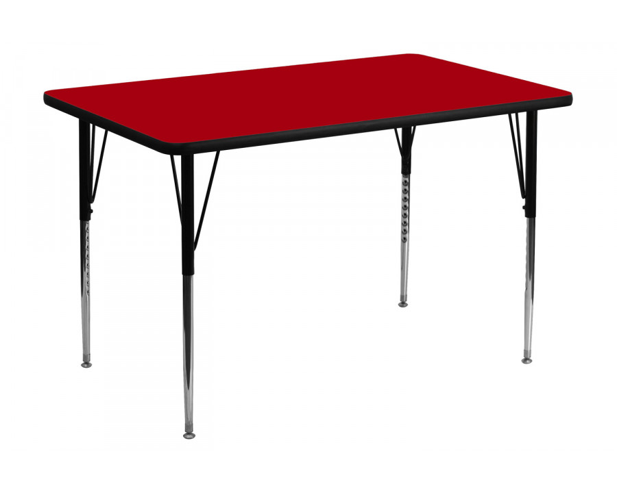 BLNK Wren Rectangular Thermal Laminate Activity Table - Red, 30"W x 48"L, with Standard Height Adjustable Legs