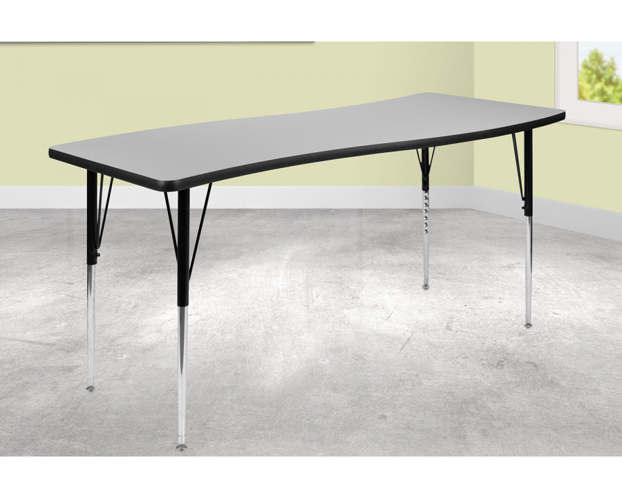 BLNK Wren Rectangular Thermal Laminate Wave Flexible Collaborative Activity Table - Gray, 26"W x 60"L, with Standard Height Adjustable Legs