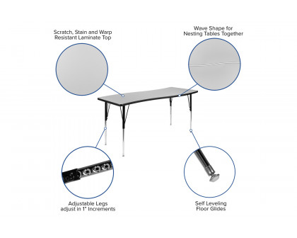 BLNK Wren Rectangular Thermal Laminate Wave Flexible Collaborative Activity Table - Gray, 26"W x 60"L, with Standard Height Adjustable Legs