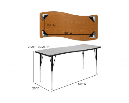 BLNK Wren Rectangular Thermal Laminate Wave Flexible Collaborative Activity Table - Gray, 26"W x 60"L, with Standard Height Adjustable Legs