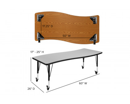 BLNK Wren Mobile Rectangular Thermal Laminate Wave Flexible Collaborative Activity Table - Gray, 26"W x 60"L, with Short Height Adjustable Legs