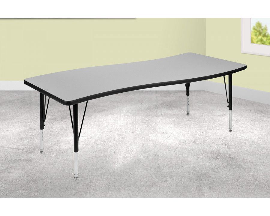 BLNK Wren Rectangular Thermal Laminate Wave Flexible Collaborative Activity Table - Gray, 26"W x 60"L, with Short Height Adjustable Legs