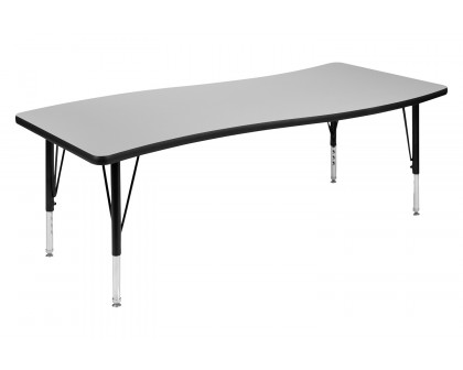 BLNK Wren Rectangular Thermal Laminate Wave Flexible Collaborative Activity Table - Gray, 26"W x 60"L, with Short Height Adjustable Legs