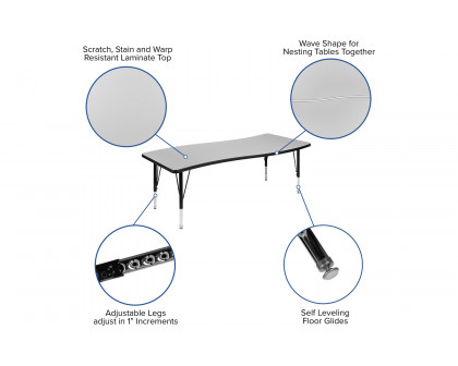 BLNK Wren Rectangular Thermal Laminate Wave Flexible Collaborative Activity Table - Gray, 26"W x 60"L, with Short Height Adjustable Legs