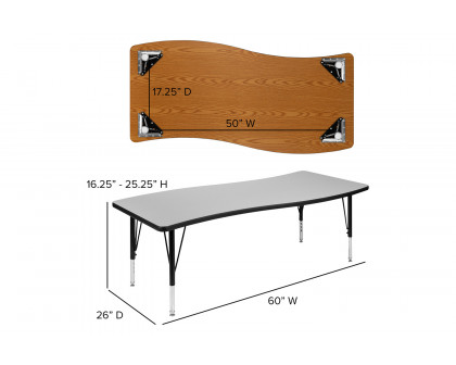 BLNK Wren Rectangular Thermal Laminate Wave Flexible Collaborative Activity Table - Gray, 26"W x 60"L, with Short Height Adjustable Legs