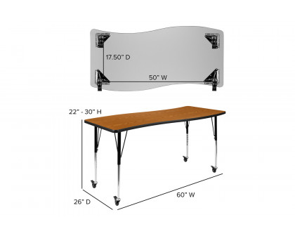 BLNK Wren Mobile Rectangular Thermal Laminate Wave Flexible Collaborative Activity Table - Oak, 26"W x 60"L, with Standard Height Adjustable Legs