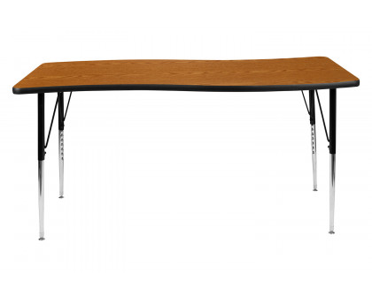 BLNK Wren Rectangular Thermal Laminate Wave Flexible Collaborative Activity Table - Oak, 26"W x 60"L, with Standard Height Adjustable Legs