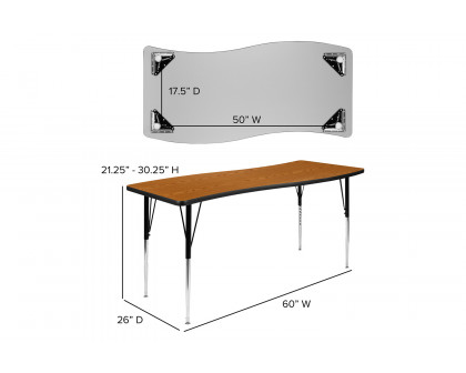 BLNK Wren Rectangular Thermal Laminate Wave Flexible Collaborative Activity Table - Oak, 26"W x 60"L, with Standard Height Adjustable Legs