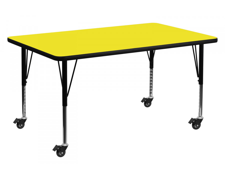 BLNK Wren Mobile Rectangular HP Laminate Activity Table - Yellow, 30"W x 60"L, with Short Height Adjustable Legs