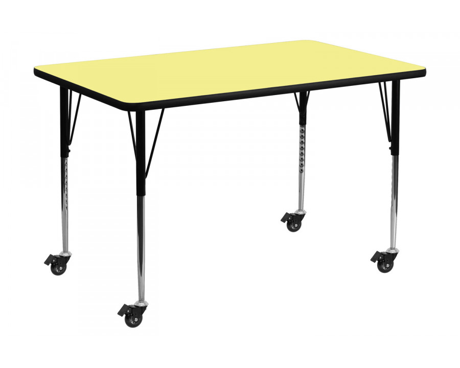 BLNK Wren Mobile Rectangular Thermal Laminate Activity Table - Yellow, 30"W x 60"L, with Standard Height Adjustable Legs