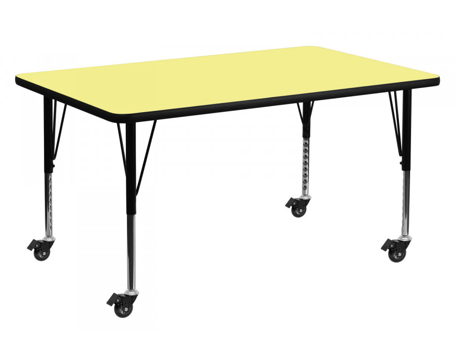 BLNK Wren Mobile Rectangular Thermal Laminate Activity Table - Yellow, 30"W x 60"L, with Short Height Adjustable Legs