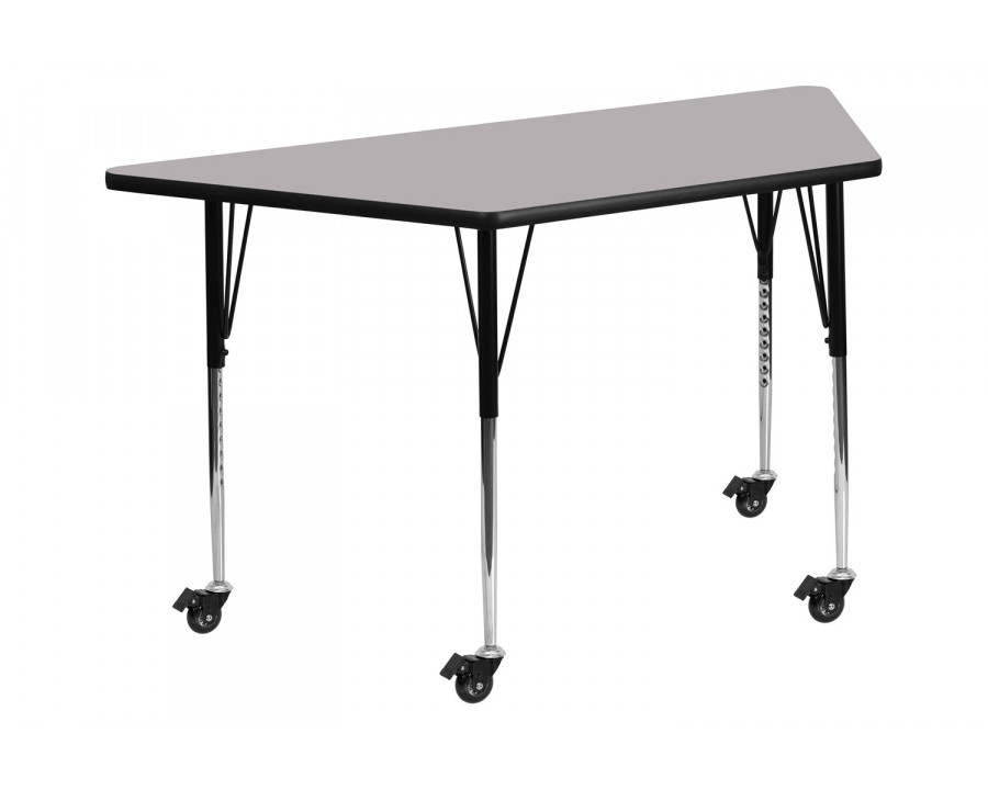 BLNK Wren Mobile Trapezoid Thermal Laminate Activity Table - Gray, with Standard Height Adjustable Legs