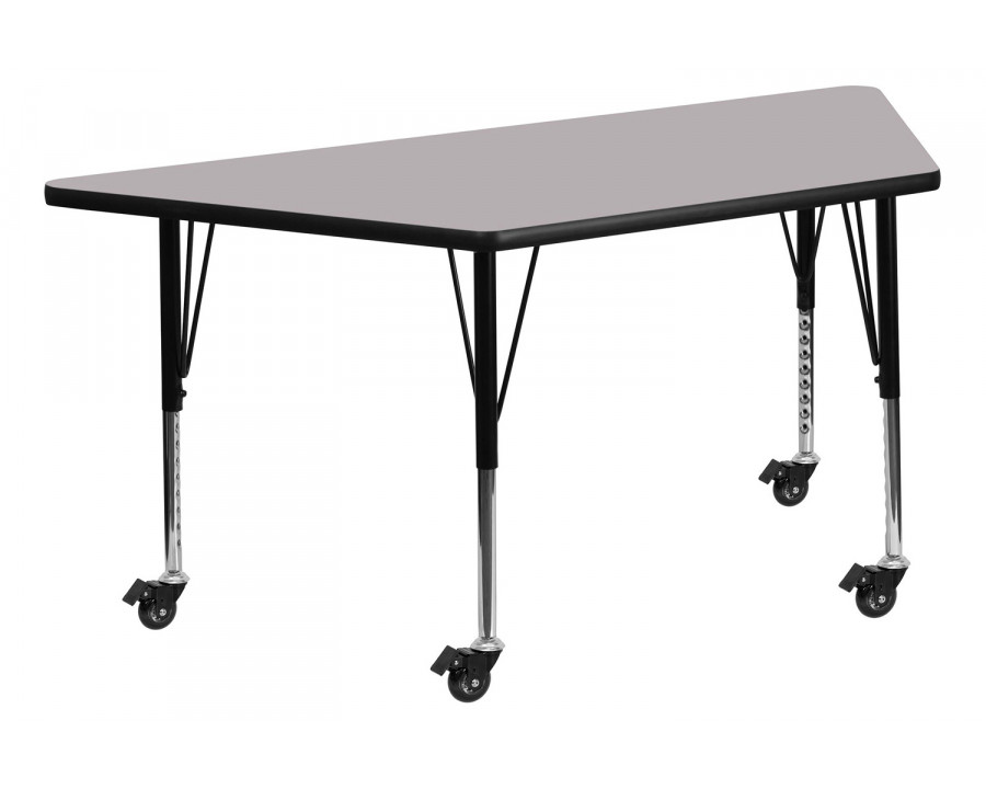 BLNK Wren Mobile Trapezoid Thermal Laminate Activity Table - Gray, with Short Height Adjustable Legs