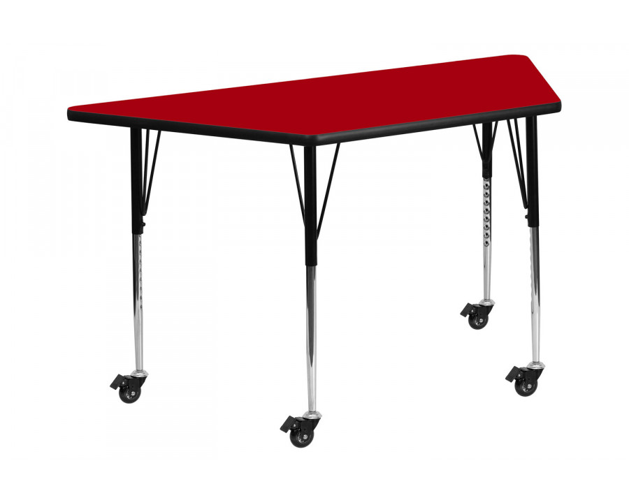 BLNK Wren Mobile Trapezoid Thermal Laminate Activity Table - Red, with Standard Height Adjustable Legs