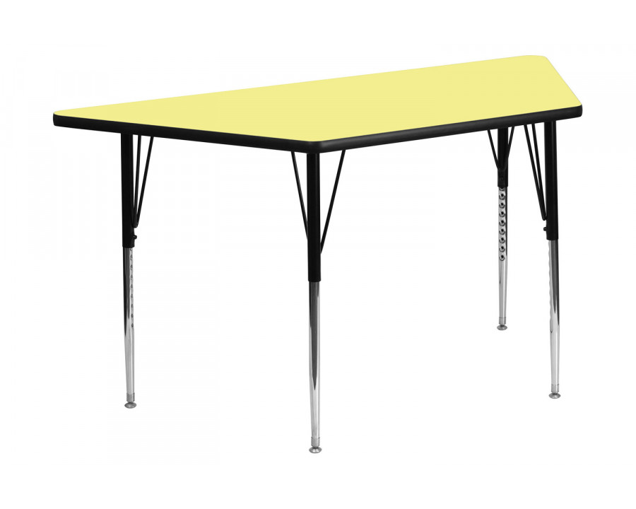 BLNK Wren Trapezoid Thermal Laminate Activity Table - Yellow, with Standard Height Adjustable Legs