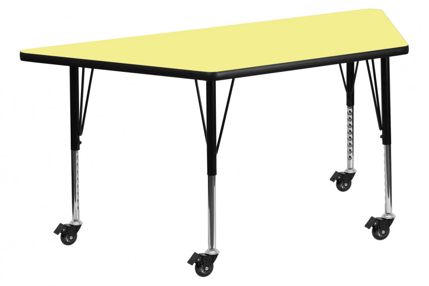 BLNK™ Wren Mobile Trapezoid Thermal Laminate Activity Table - Yellow, with Short Height Adjustable Legs