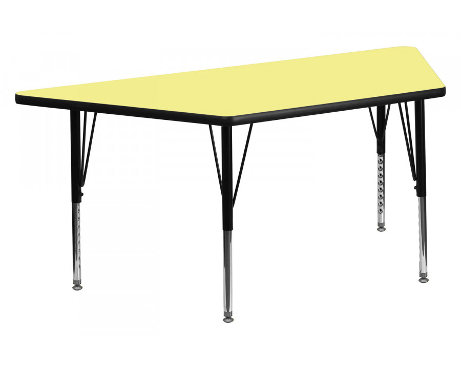 BLNK Wren Trapezoid Thermal Laminate Activity Table - Yellow, with Short Height Adjustable Legs