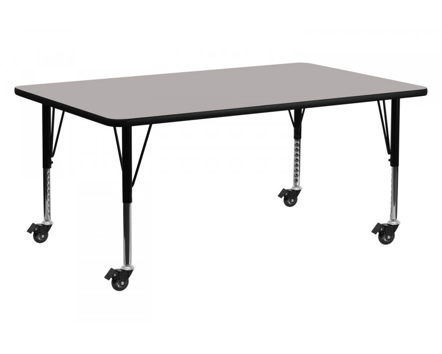 BLNK Wren Mobile Rectangular HP Laminate Activity Table - Gray, 30"W x 72"L, with Short Height Adjustable Legs