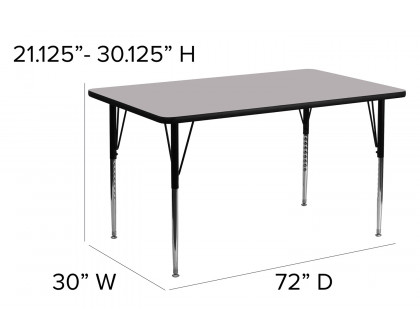 BLNK Wren Rectangular Thermal Laminate Activity Table - Gray, 30"W x 72"L, with Standard Height Adjustable Legs