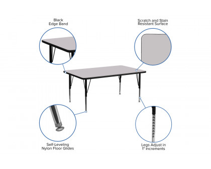 BLNK Wren Rectangular Thermal Laminate Activity Table - Gray, 30"W x 72"L, with Short Height Adjustable Legs